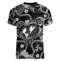 Hawaii Plumeria Women V Neck T Shirt Hau'oli la Makuahine Monochrome LT7 - Polynesian Pride