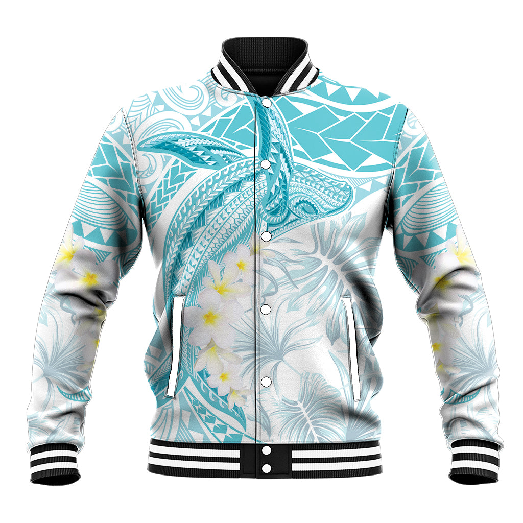 Polynesia Humpback Whale Baseball Jacket Tropical Plumeria Turquoise LT7 Unisex Turquoise - Polynesian Pride