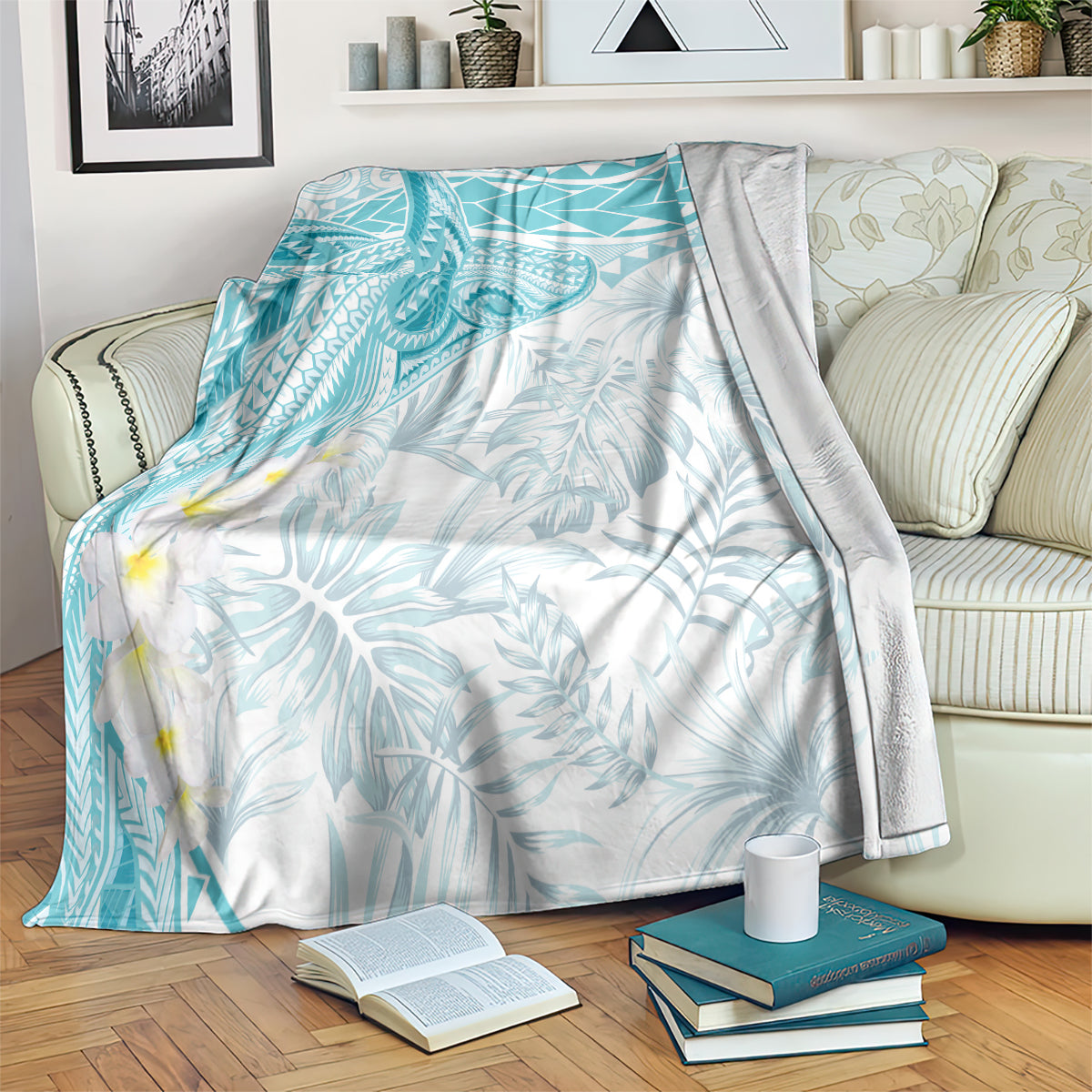 Polynesia Humpback Whale Blanket Tropical Plumeria Turquoise LT7 Turquoise - Polynesian Pride