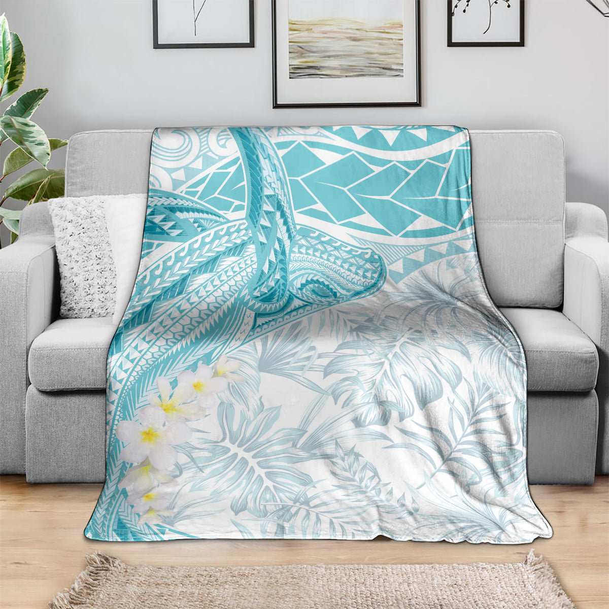 Polynesia Humpback Whale Blanket Tropical Plumeria Turquoise LT7 - Polynesian Pride