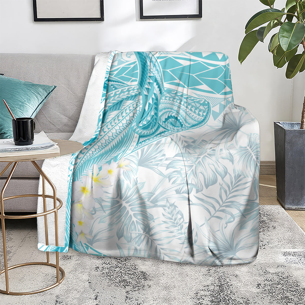 Polynesia Humpback Whale Blanket Tropical Plumeria Turquoise LT7 - Polynesian Pride