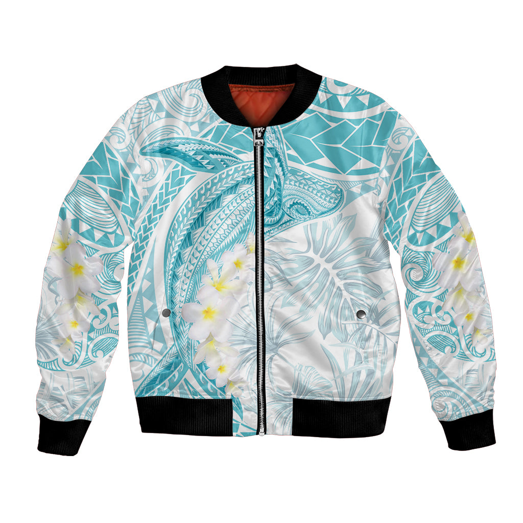 Polynesia Humpback Whale Bomber Jacket Tropical Plumeria Turquoise LT7 Unisex Turquoise - Polynesian Pride