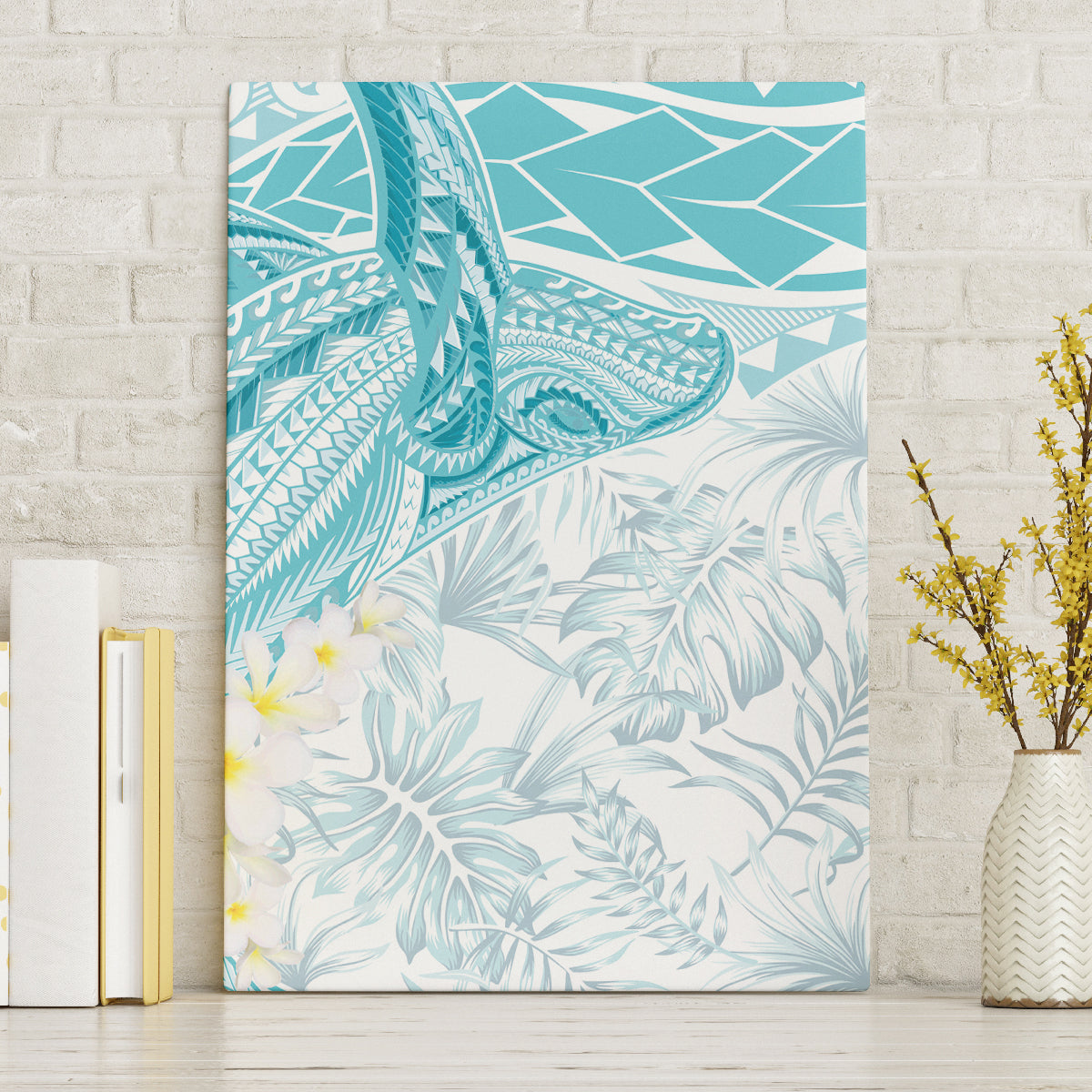 Polynesia Humpback Whale Canvas Wall Art Tropical Plumeria Turquoise LT7 Without Frame Turquoise - Polynesian Pride