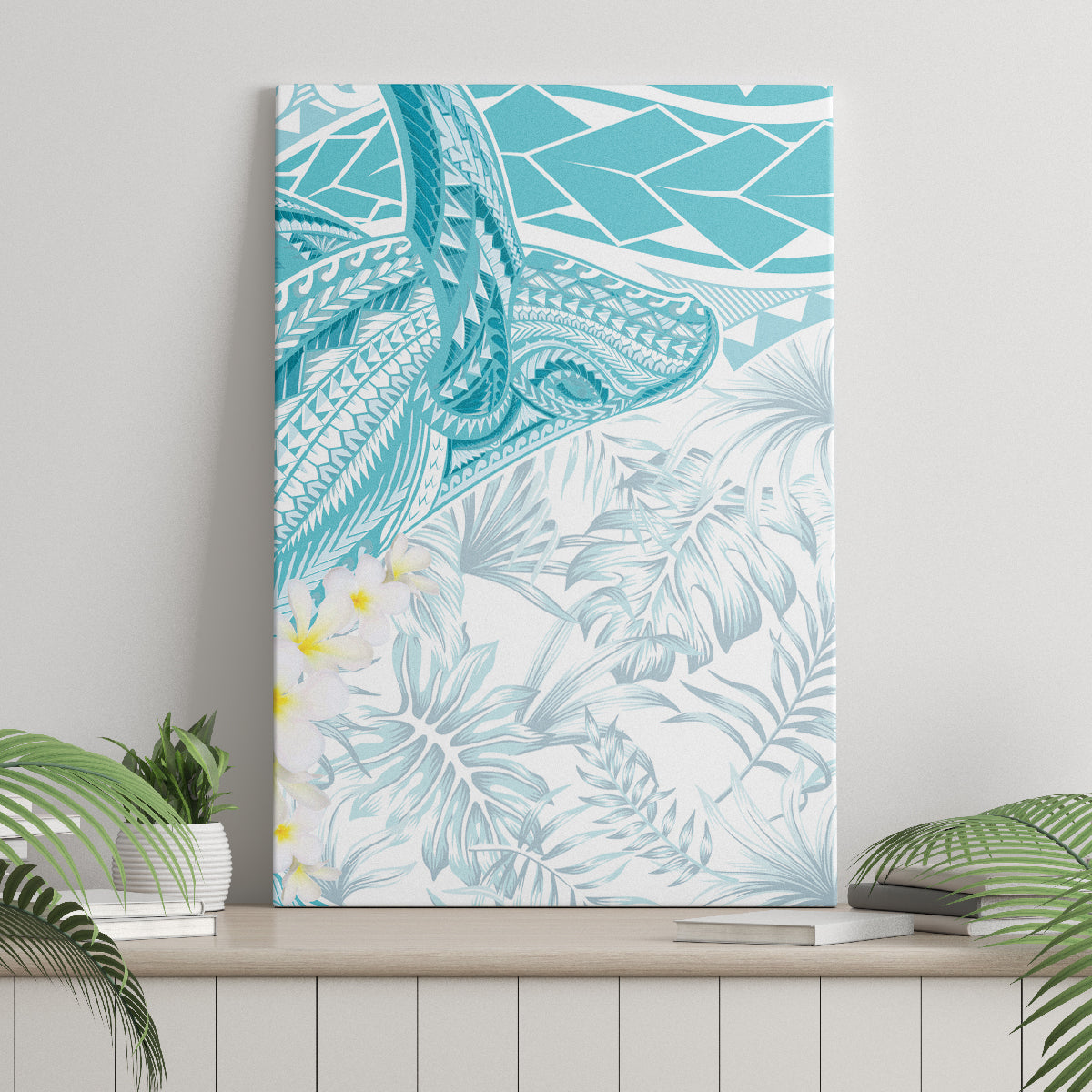 Polynesia Humpback Whale Canvas Wall Art Tropical Plumeria Turquoise LT7 - Polynesian Pride