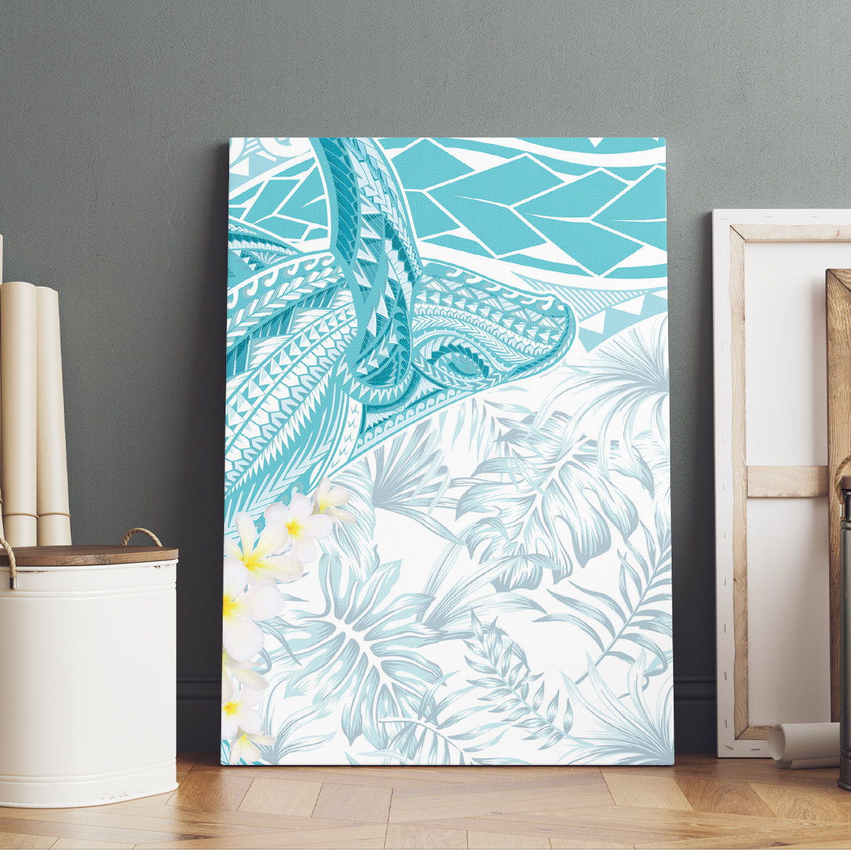 Polynesia Humpback Whale Canvas Wall Art Tropical Plumeria Turquoise LT7 - Polynesian Pride