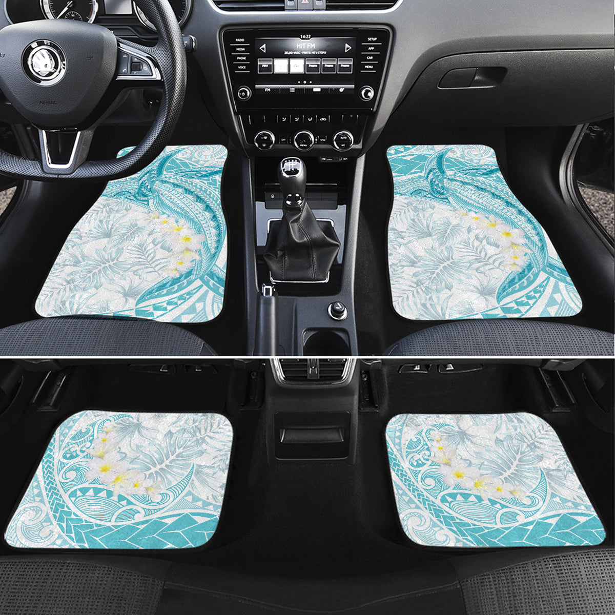Polynesia Humpback Whale Car Mats Tropical Plumeria Turquoise LT7 Set 4pcs Turquoise - Polynesian Pride
