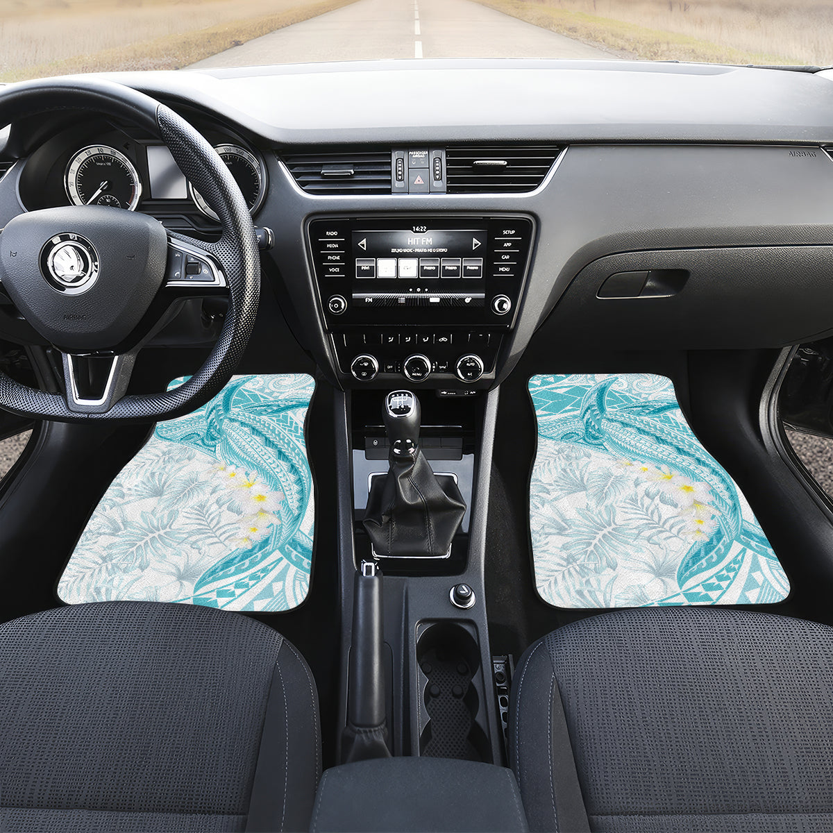 Polynesia Humpback Whale Car Mats Tropical Plumeria Turquoise LT7 Set 2pcs - Front Turquoise - Polynesian Pride