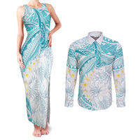 Polynesia Humpback Whale Couples Matching Tank Maxi Dress and Long Sleeve Button Shirt Tropical Plumeria Turquoise LT7 Turquoise - Polynesian Pride