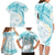 Polynesia Humpback Whale Family Matching Long Sleeve Bodycon Dress and Hawaiian Shirt Tropical Plumeria Turquoise