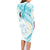 Polynesia Humpback Whale Family Matching Long Sleeve Bodycon Dress and Hawaiian Shirt Tropical Plumeria Turquoise