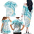 Polynesia Humpback Whale Family Matching Off The Shoulder Long Sleeve Dress and Hawaiian Shirt Tropical Plumeria Turquoise