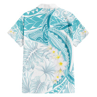 Polynesia Humpback Whale Family Matching Off The Shoulder Long Sleeve Dress and Hawaiian Shirt Tropical Plumeria Turquoise