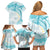 Polynesia Humpback Whale Family Matching Off Shoulder Short Dress and Hawaiian Shirt Tropical Plumeria Turquoise