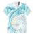 Polynesia Humpback Whale Family Matching Off Shoulder Short Dress and Hawaiian Shirt Tropical Plumeria Turquoise