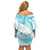 Polynesia Humpback Whale Family Matching Off Shoulder Short Dress and Hawaiian Shirt Tropical Plumeria Turquoise