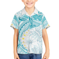 Polynesia Humpback Whale Family Matching Off Shoulder Short Dress and Hawaiian Shirt Tropical Plumeria Turquoise LT7 Son's Shirt Turquoise - Polynesian Pride