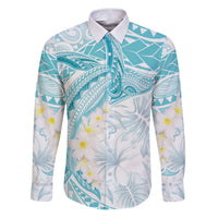 Polynesia Humpback Whale Family Matching Puletasi and Hawaiian Shirt Tropical Plumeria Turquoise LT7 Dad's Shirt - Long Sleeve Turquoise - Polynesian Pride