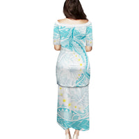 Polynesia Humpback Whale Family Matching Puletasi and Hawaiian Shirt Tropical Plumeria Turquoise LT7 - Polynesian Pride