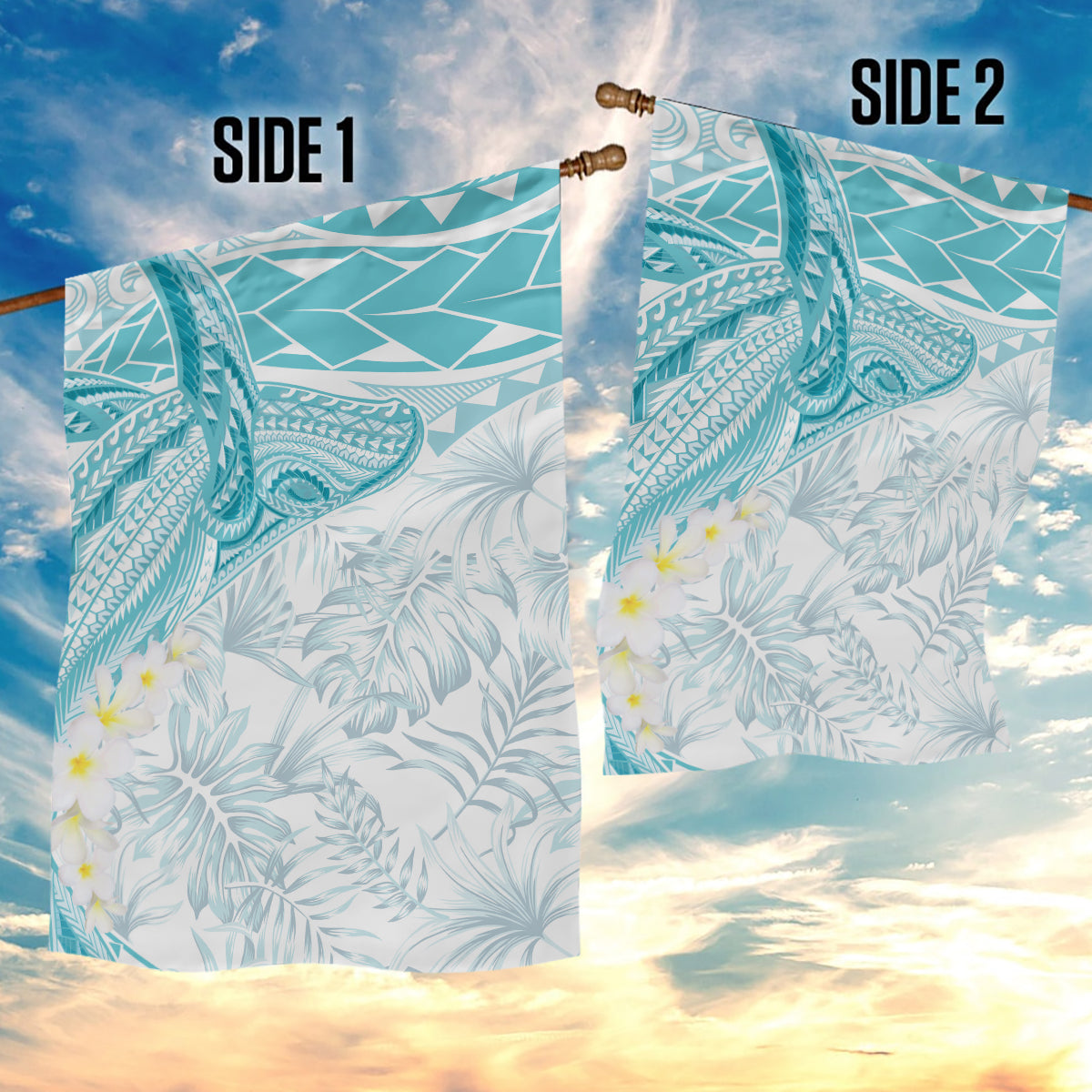 Polynesia Humpback Whale Garden Flag Tropical Plumeria Turquoise LT7 - Polynesian Pride