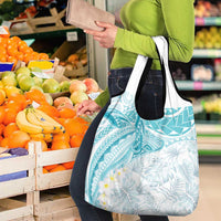 Polynesia Humpback Whale Grocery Bag Tropical Plumeria Turquoise