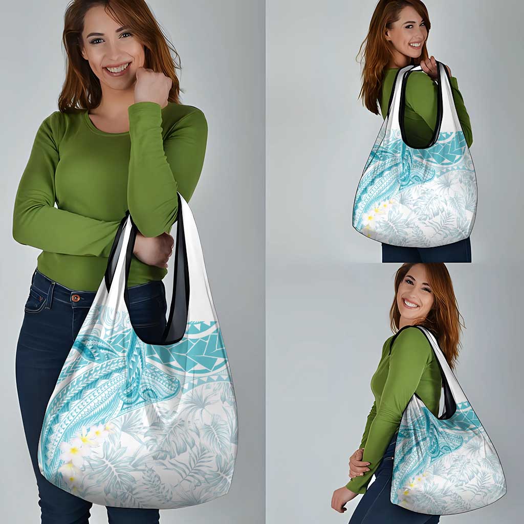 Polynesia Humpback Whale Grocery Bag Tropical Plumeria Turquoise