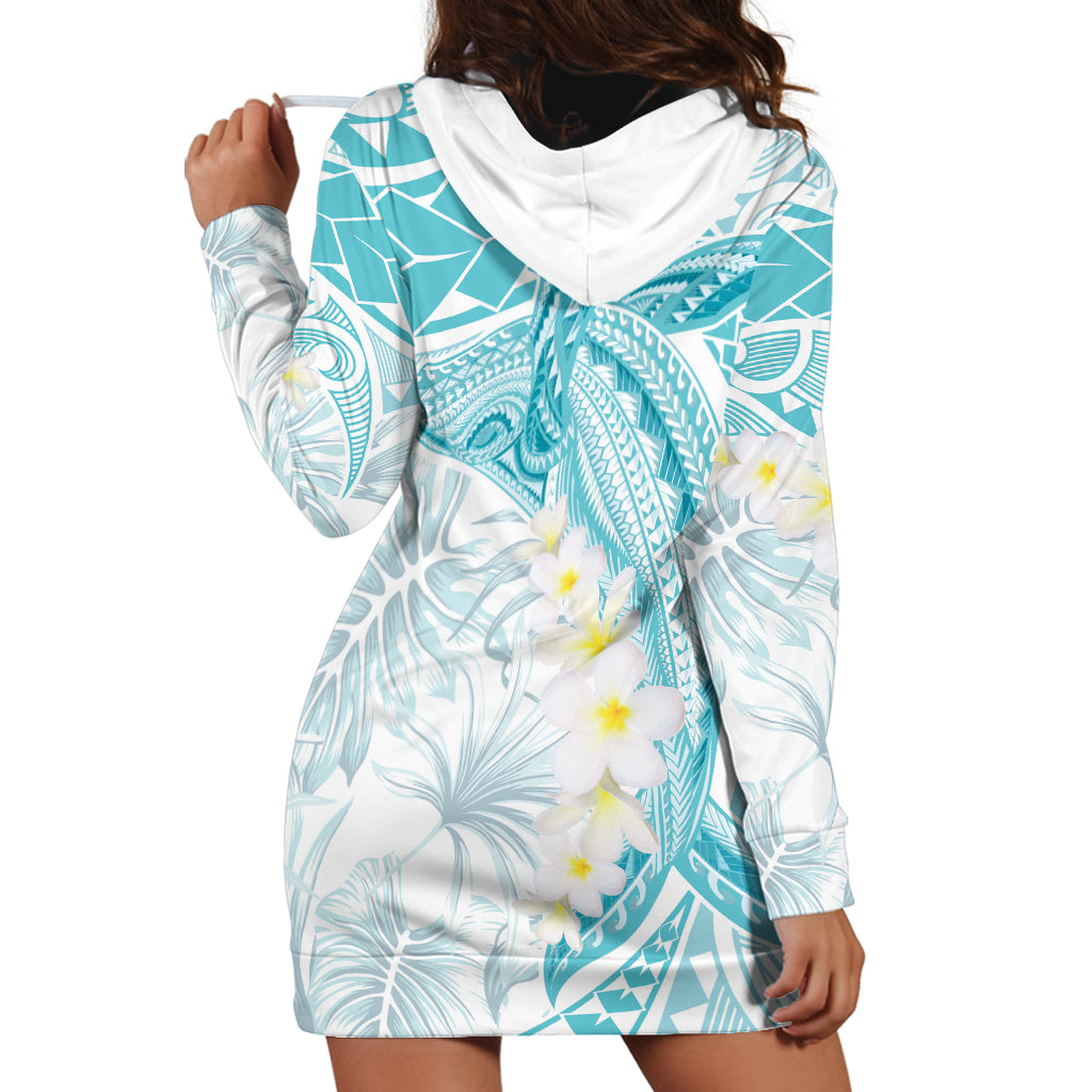 Polynesia Humpback Whale Hoodie Dress Tropical Plumeria Turquoise LT7 - Polynesian Pride