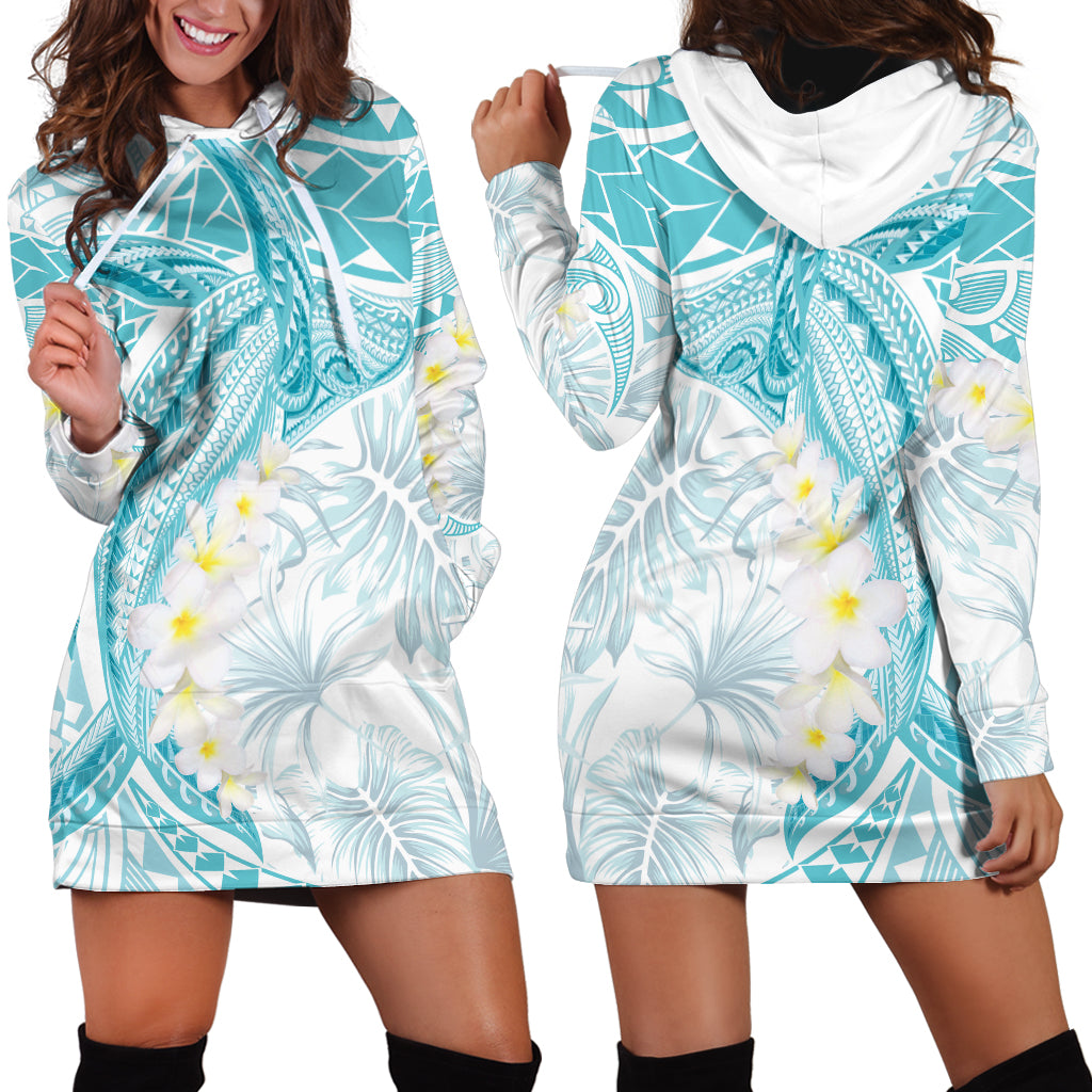 Polynesia Humpback Whale Hoodie Dress Tropical Plumeria Turquoise LT7 - Polynesian Pride