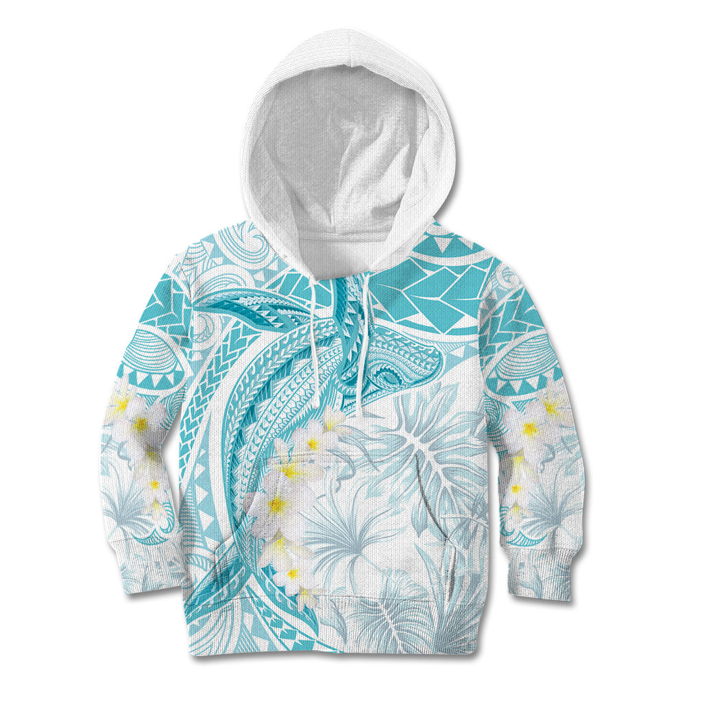 Polynesia Humpback Whale Kid Hoodie Tropical Plumeria Turquoise