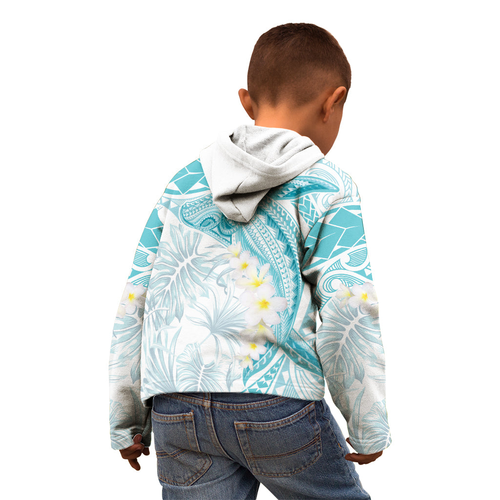 Polynesia Humpback Whale Kid Hoodie Tropical Plumeria Turquoise