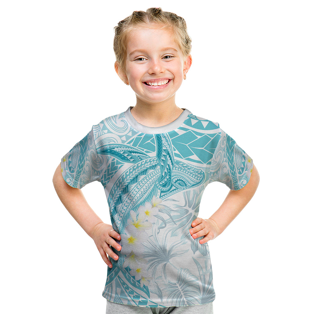 Polynesia Humpback Whale Kid T Shirt Tropical Plumeria Turquoise