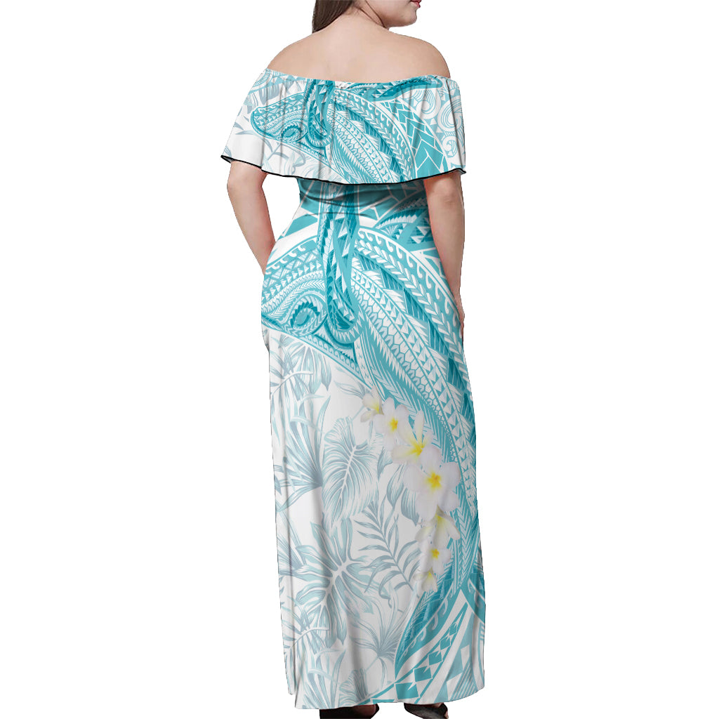 Polynesia Humpback Whale Off Shoulder Maxi Dress Tropical Plumeria Turquoise LT7 - Polynesian Pride