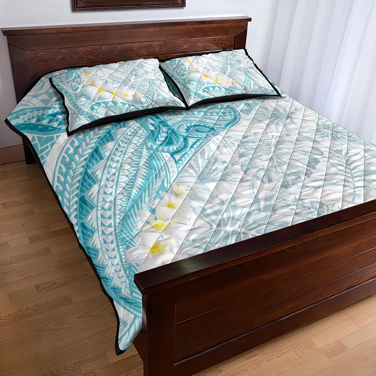 Polynesia Humpback Whale Quilt Bed Set Tropical Plumeria Turquoise LT7 - Polynesian Pride