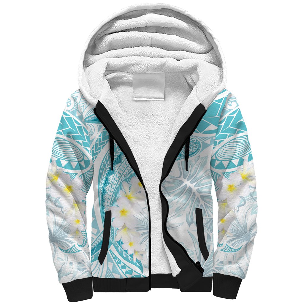 Polynesia Humpback Whale Sherpa Hoodie Tropical Plumeria Turquoise LT7 Unisex Turquoise - Polynesian Pride