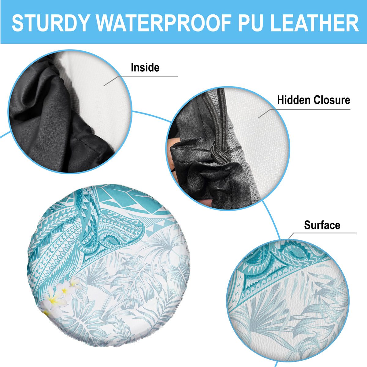 Polynesia Humpback Whale Spare Tire Cover Tropical Plumeria Turquoise LT7 - Polynesian Pride