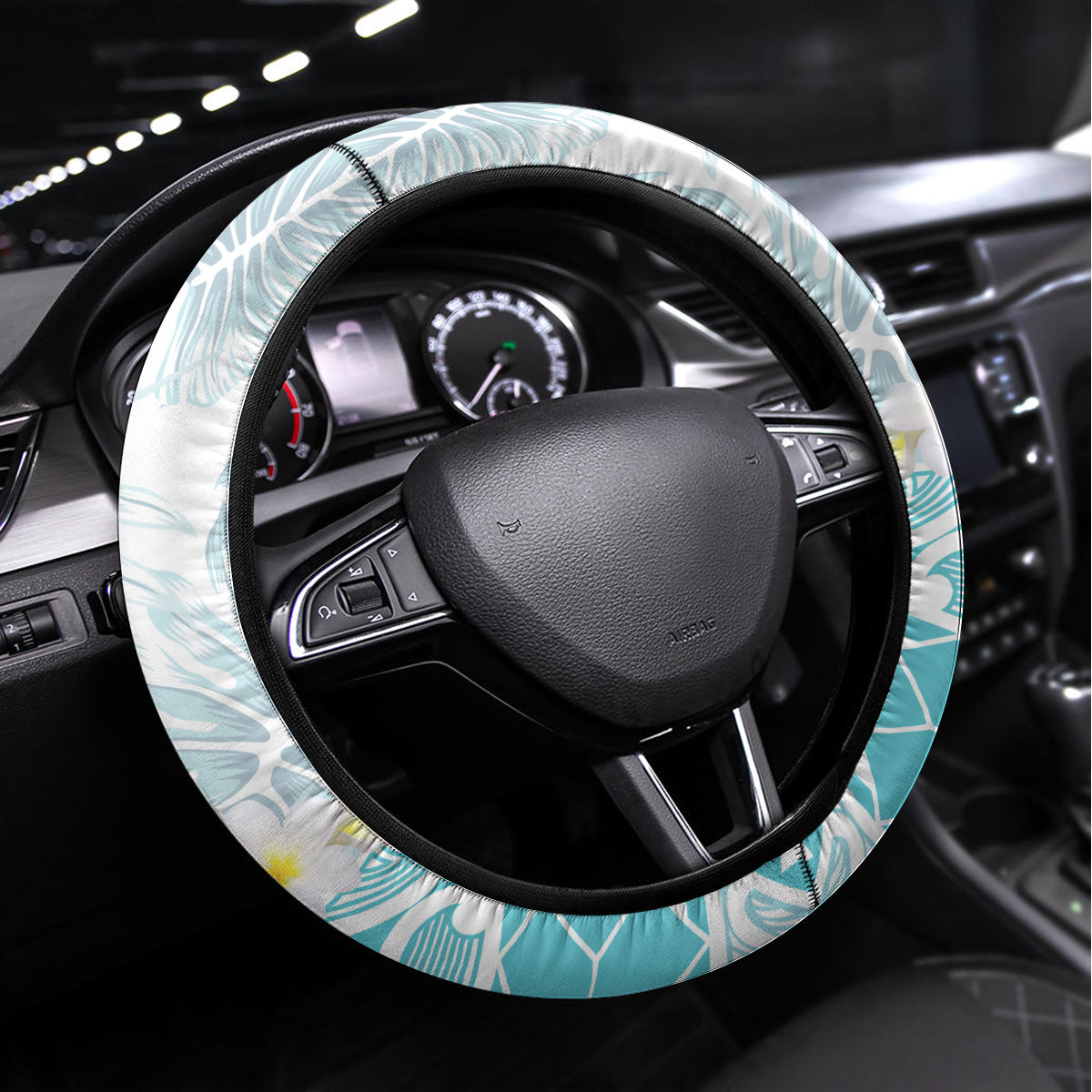 Polynesia Humpback Whale Steering Wheel Cover Tropical Plumeria Turquoise