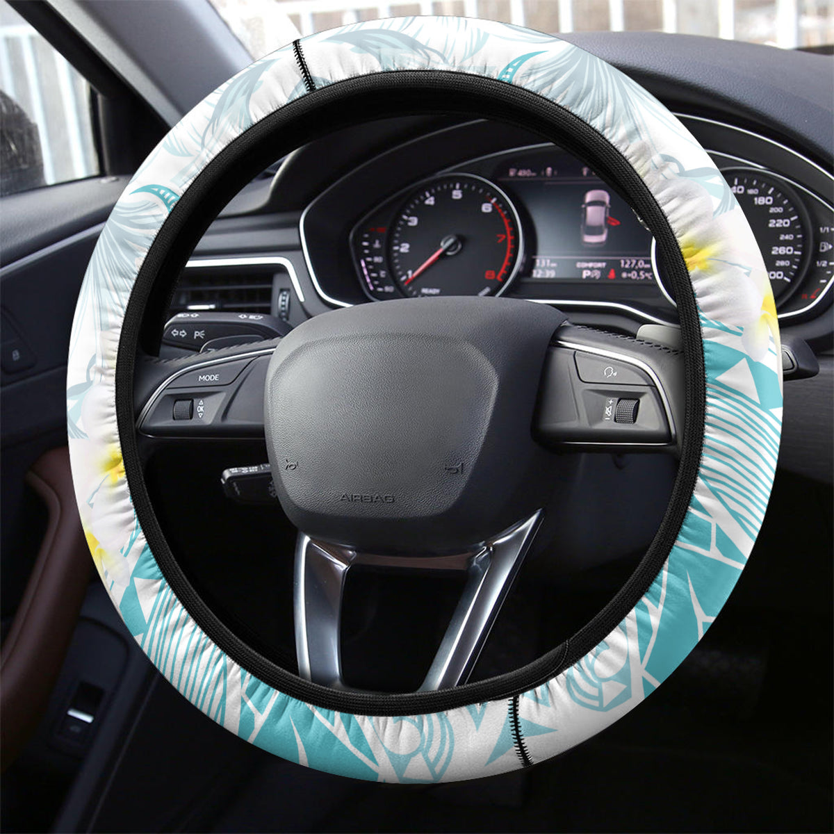 Polynesia Humpback Whale Steering Wheel Cover Tropical Plumeria Turquoise LT7 - Polynesian Pride