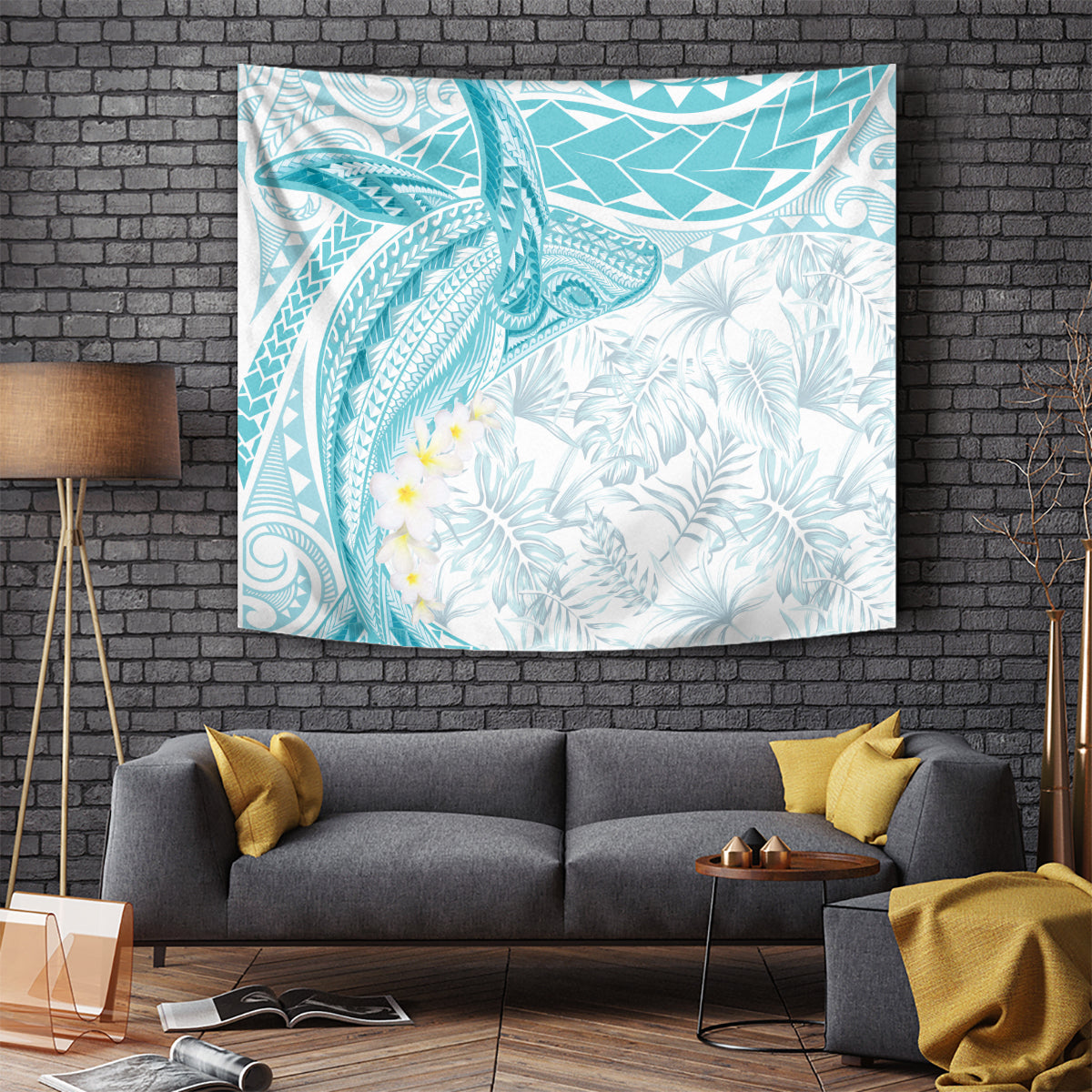Polynesia Humpback Whale Tapestry Tropical Plumeria Turquoise LT7 - Polynesian Pride