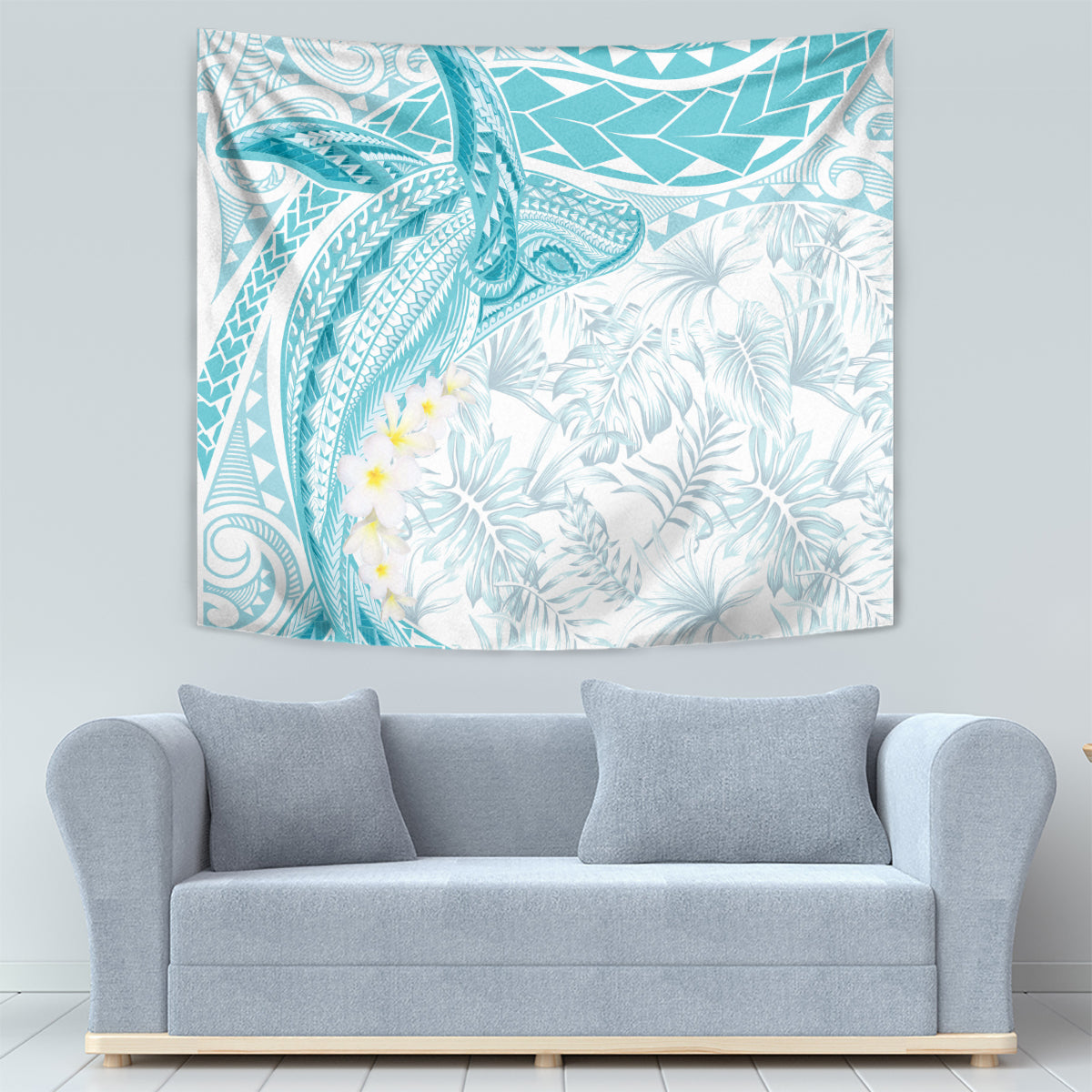 Polynesia Humpback Whale Tapestry Tropical Plumeria Turquoise LT7 - Polynesian Pride