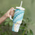 Polynesia Humpback Whale Tumbler With Handle Tropical Plumeria Turquoise