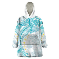 Polynesia Humpback Whale Wearable Blanket Hoodie Tropical Plumeria Turquoise LT7 One Size Turquoise - Polynesian Pride