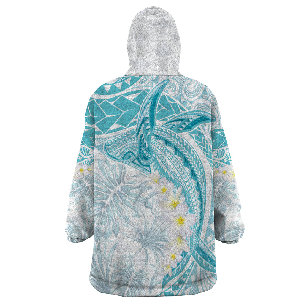 Polynesia Humpback Whale Wearable Blanket Hoodie Tropical Plumeria Turquoise LT7 - Polynesian Pride