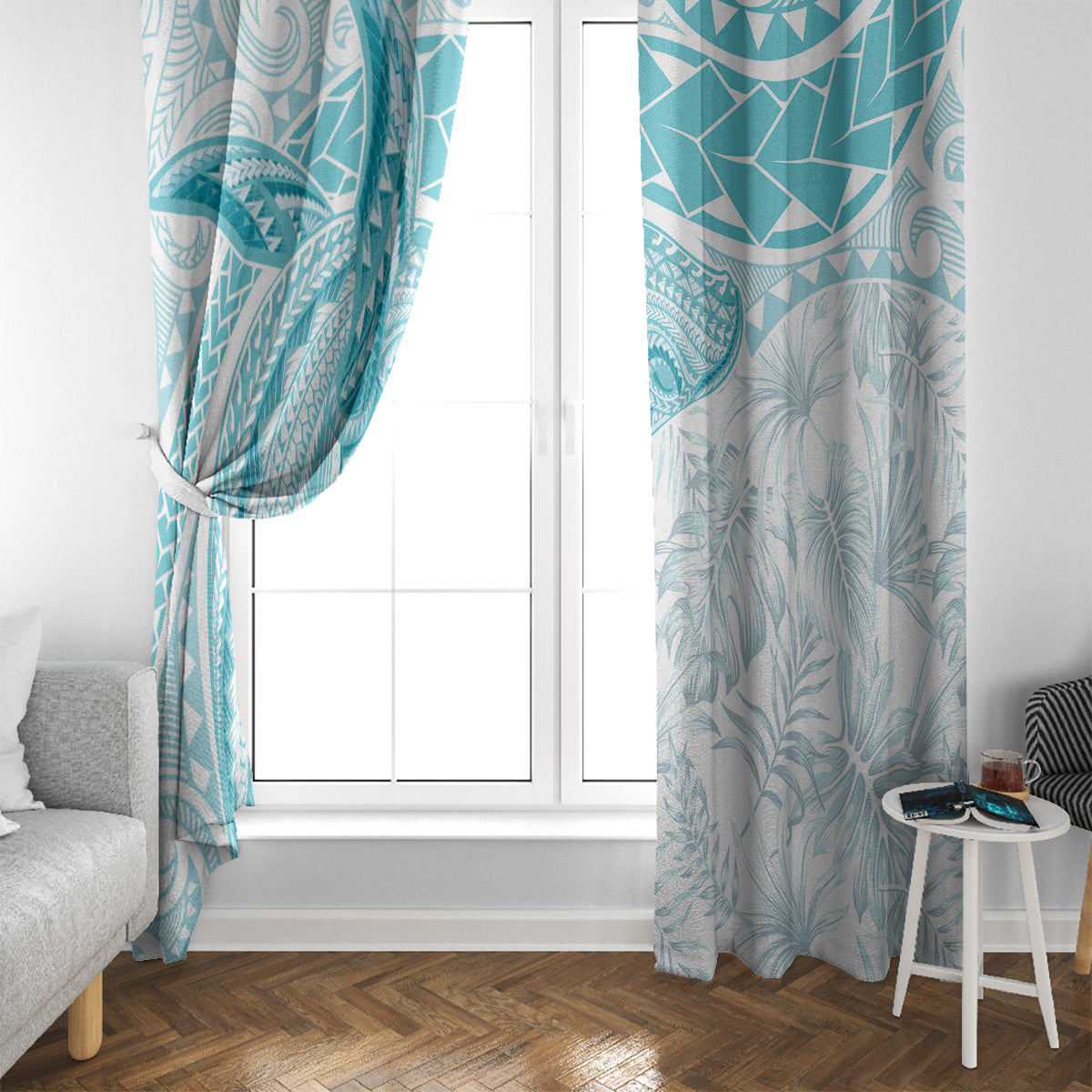 Polynesia Humpback Whale Window Curtain Tropical Plumeria Turquoise LT7 - Polynesian Pride