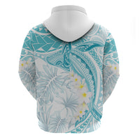 Polynesia Humpback Whale Zip Hoodie Tropical Plumeria Turquoise