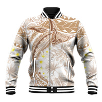 Polynesia Humpback Whale Baseball Jacket Tropical Plumeria Beige LT7 Unisex Beige - Polynesian Pride
