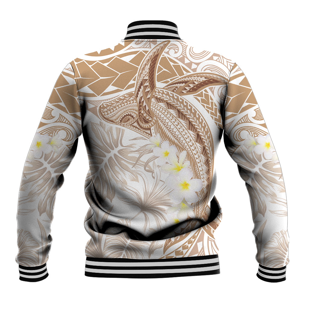 Polynesia Humpback Whale Baseball Jacket Tropical Plumeria Beige LT7 - Polynesian Pride