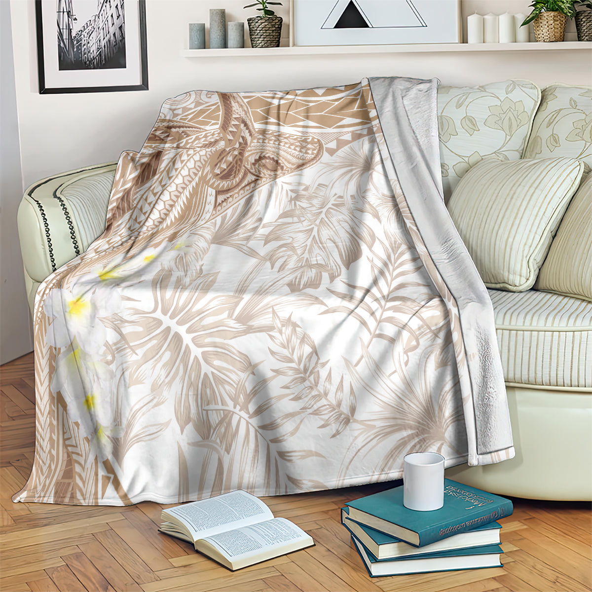 Polynesia Humpback Whale Blanket Tropical Plumeria Beige LT7 Beige - Polynesian Pride
