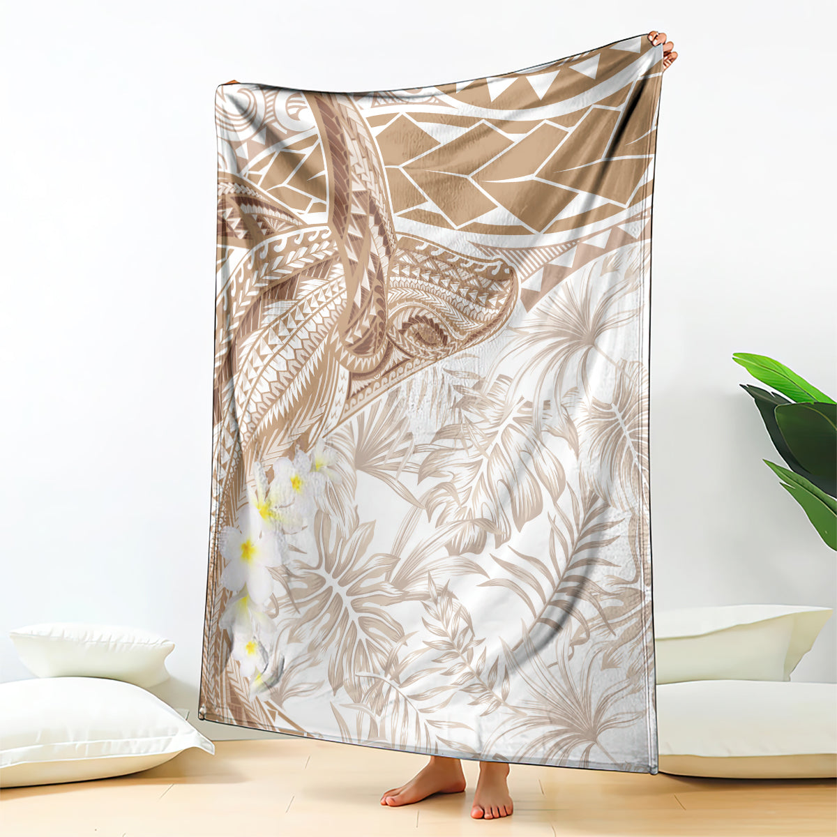 Polynesia Humpback Whale Blanket Tropical Plumeria Beige LT7 - Polynesian Pride