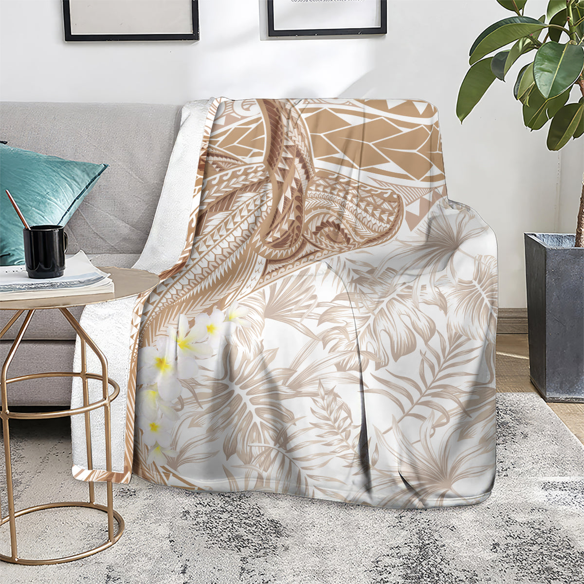 Polynesia Humpback Whale Blanket Tropical Plumeria Beige LT7 - Polynesian Pride
