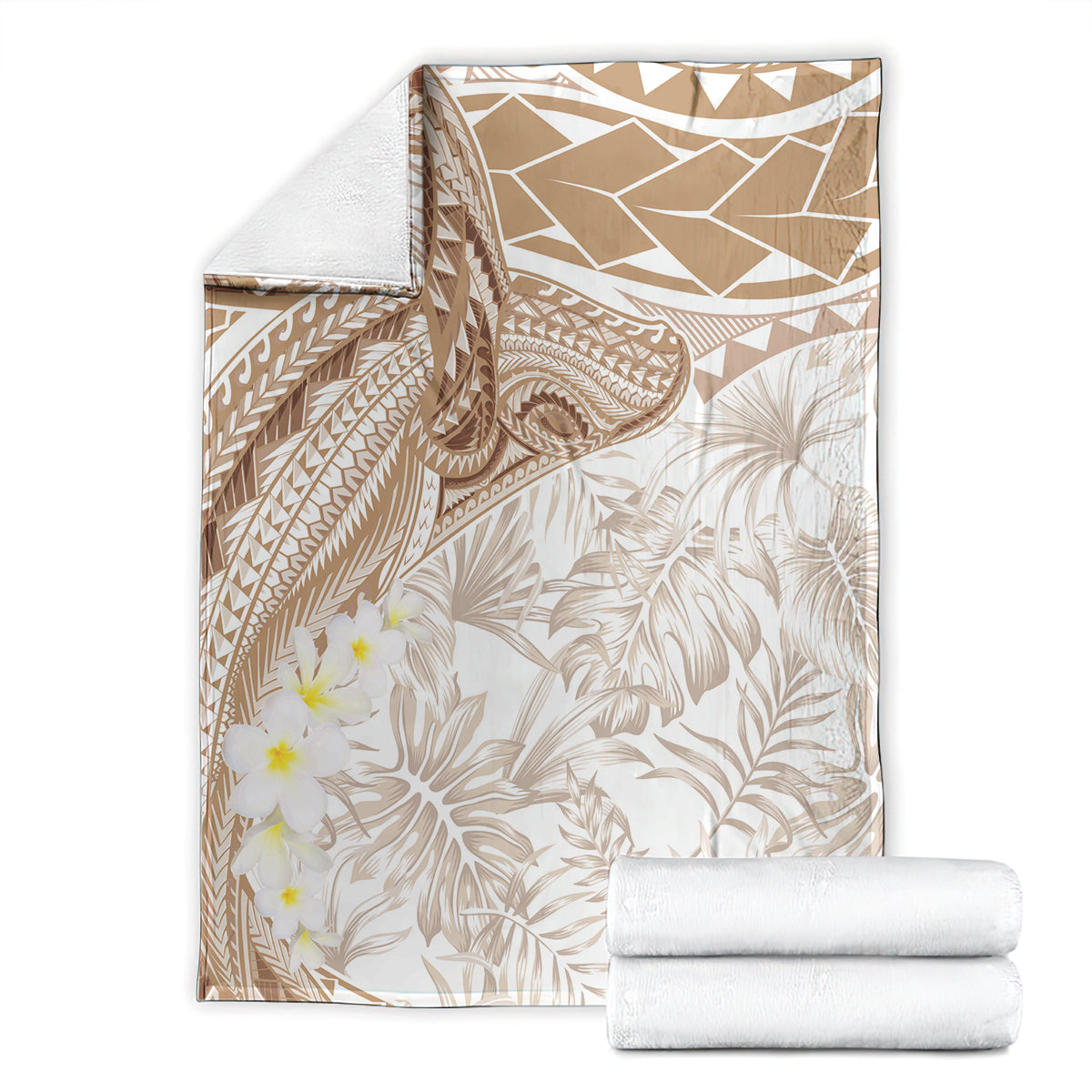 Polynesia Humpback Whale Blanket Tropical Plumeria Beige LT7 - Polynesian Pride