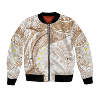 Polynesia Humpback Whale Bomber Jacket Tropical Plumeria Beige LT7 Unisex Beige - Polynesian Pride